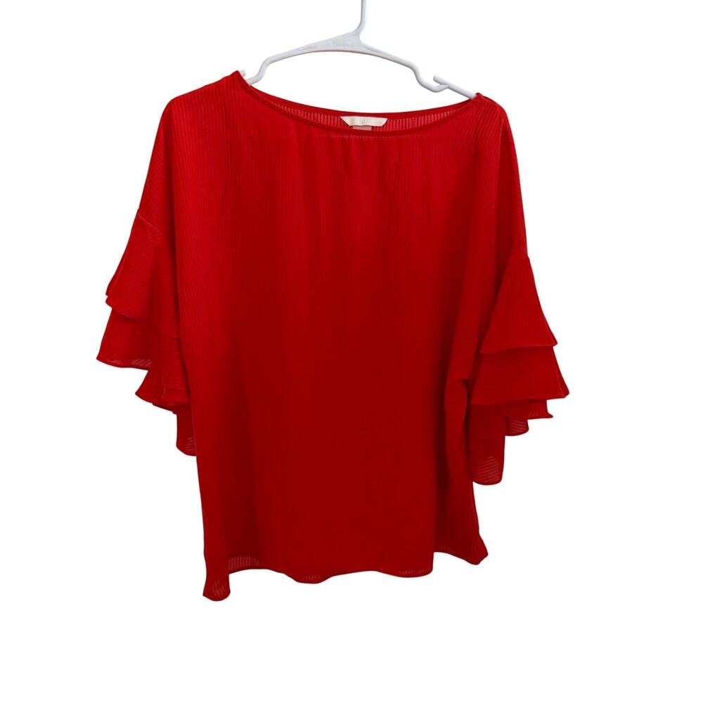 H&M red dressy top sz 10 flowy sleeves loose fit bright colorful event